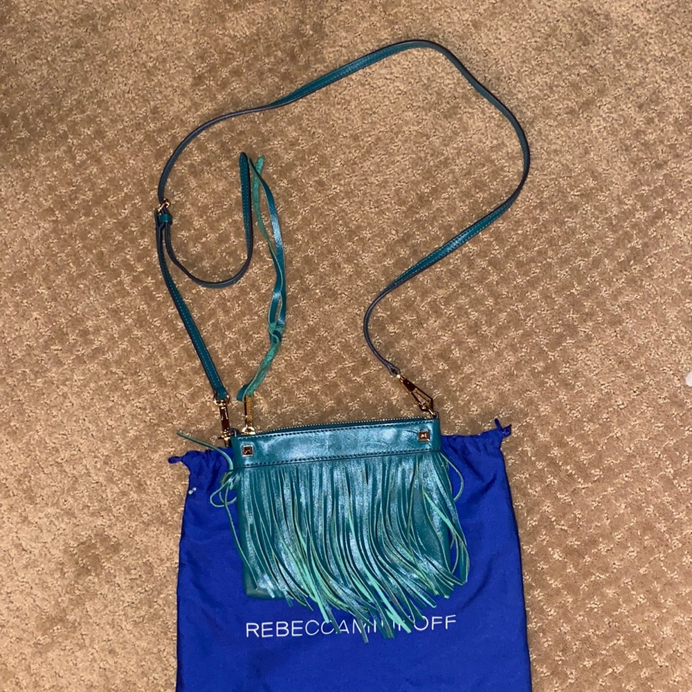 Rebecca Minkoff green leather fringe purse